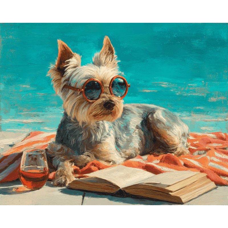 Hond op het strand - Diamond Painting