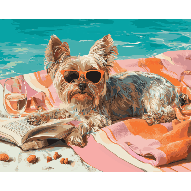 Yorkie aan zee - Diamond Painting