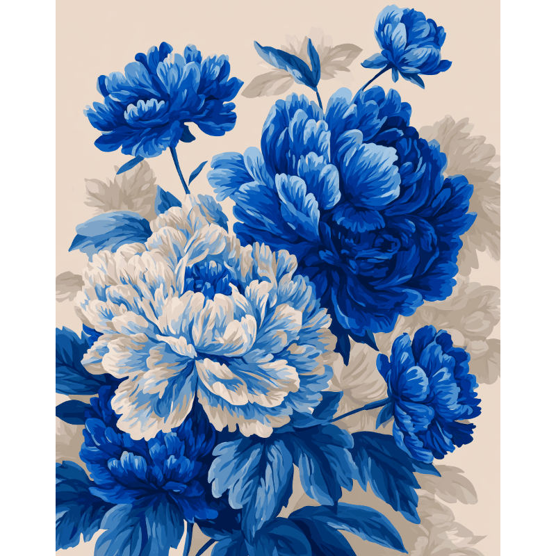 Blauwe pioenen - Diamond Painting