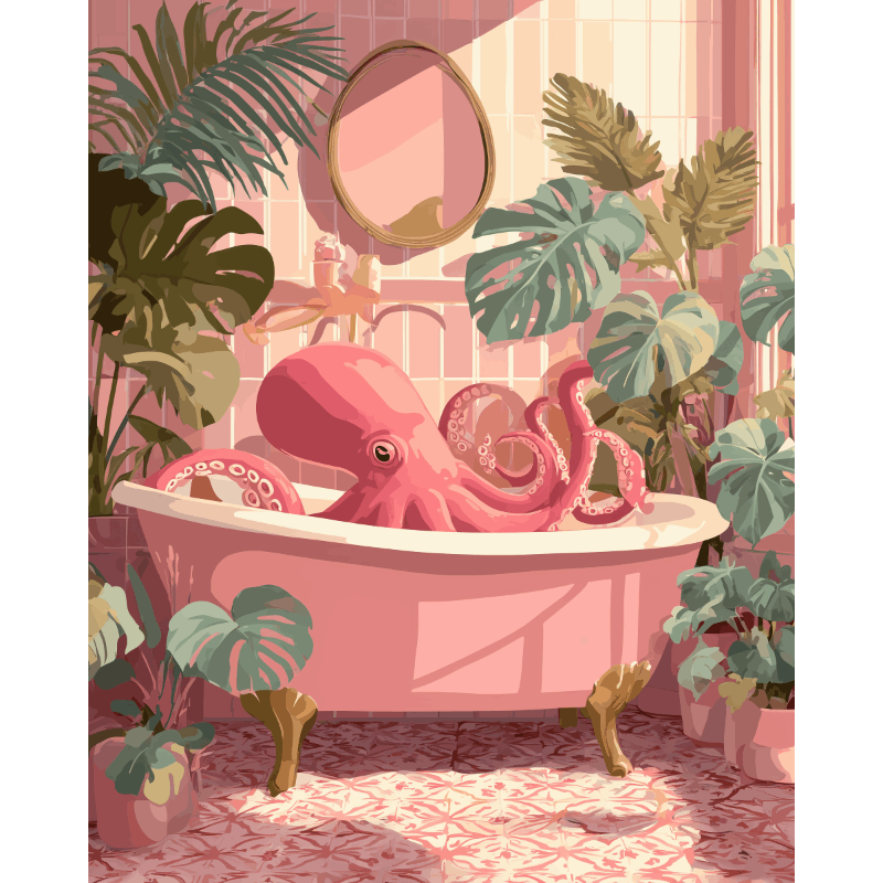 Roze octopus bad - Diamond Painting
