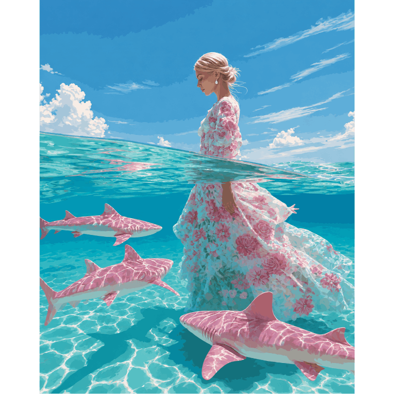 Roze haaien - Diamond Painting