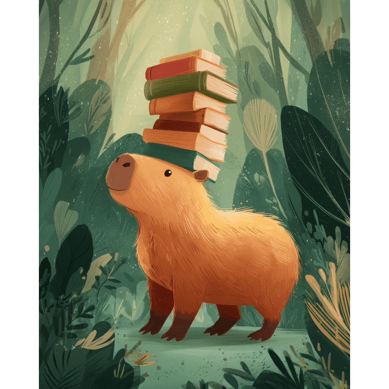 De capibara met boeken - Diamond Painting