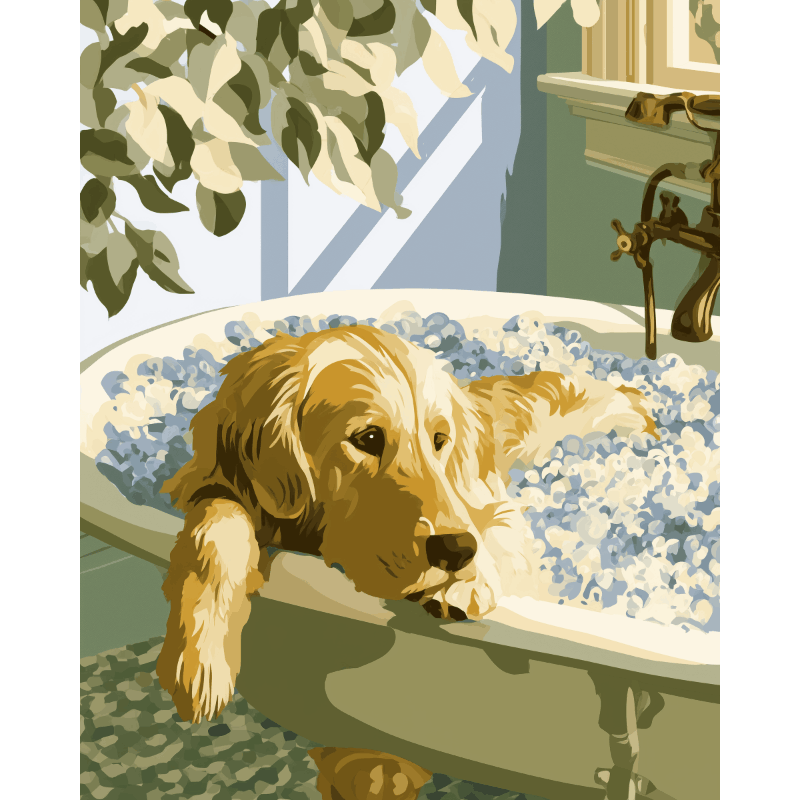 Golden retriever in bad - Diamond Painting