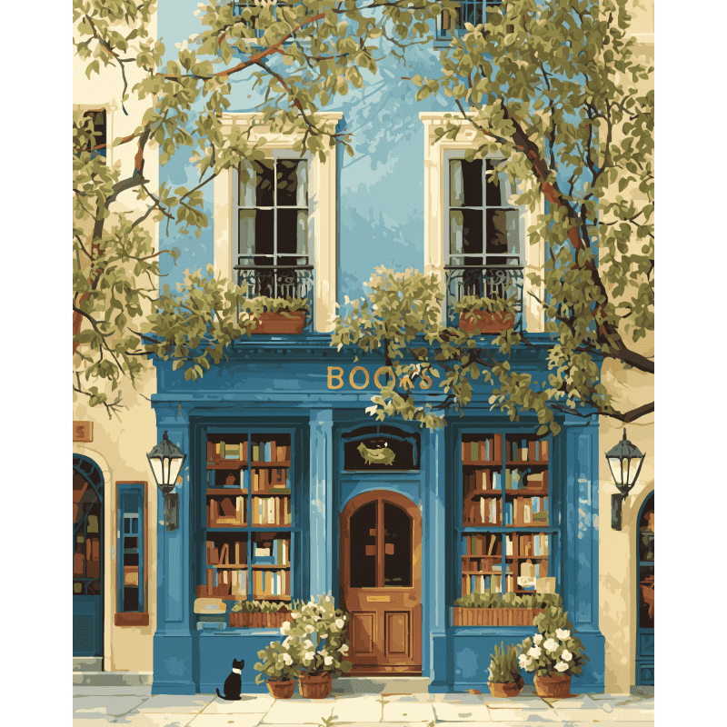 De blauwe boekwinkel - Diamond Painting
