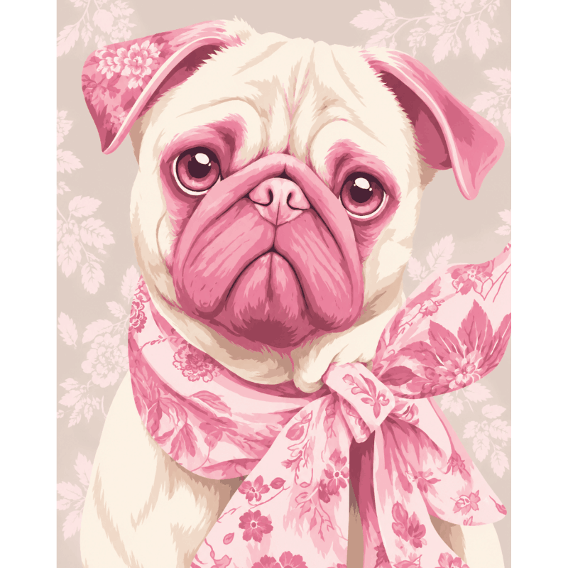Delfts roze mopshond 2 - Diamond Painting