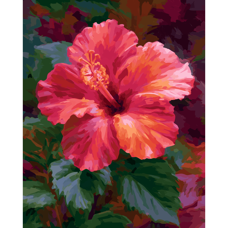 Koraalrode hibiscus - Diamond Painting