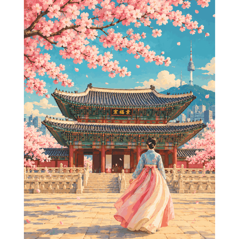 Lente bij Gyeongbokgung - Diamond Painting