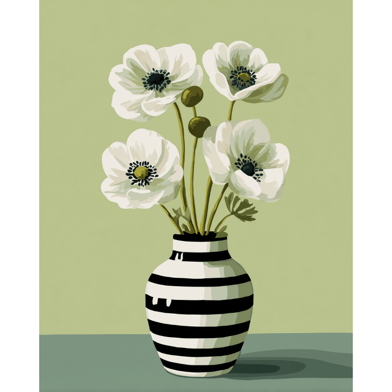 Witte bloemen - Diamond Painting