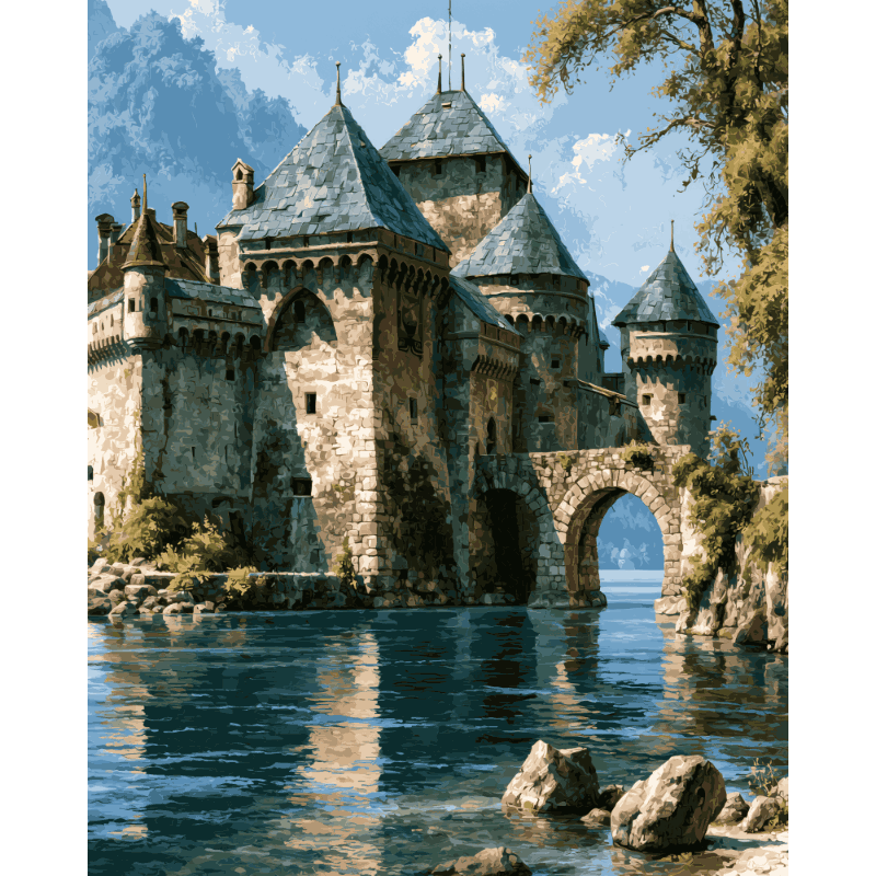 Kasteel aan het meer - Diamond Painting