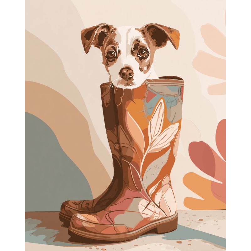 Puppy in een laars - Diamond Painting