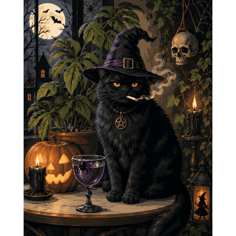 Halloween chagrijnige kat - Diamond Painting