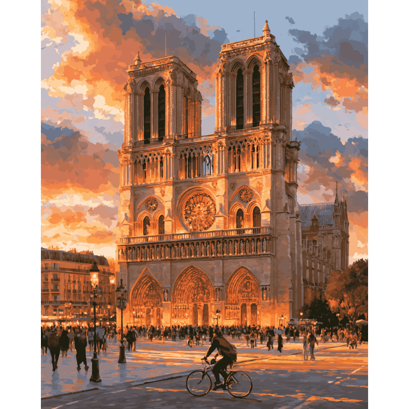 Notre-Dame zonsondergang - Diamond Painting