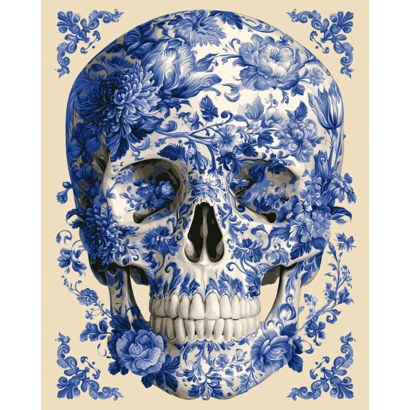 Delfts blauw schedel - Diamond Painting