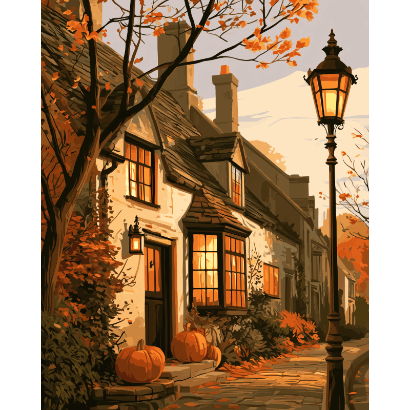 Herfst op Lantaarnlaan - Diamond Painting