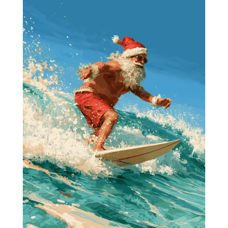 Surfende Kerstman - Diamond Painting