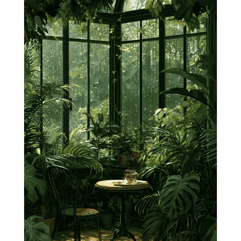 Regenachtige smaragdkamer - Diamond Painting
