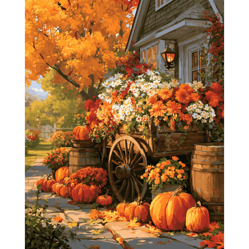 Herfst bloemenwagen - Diamond Painting