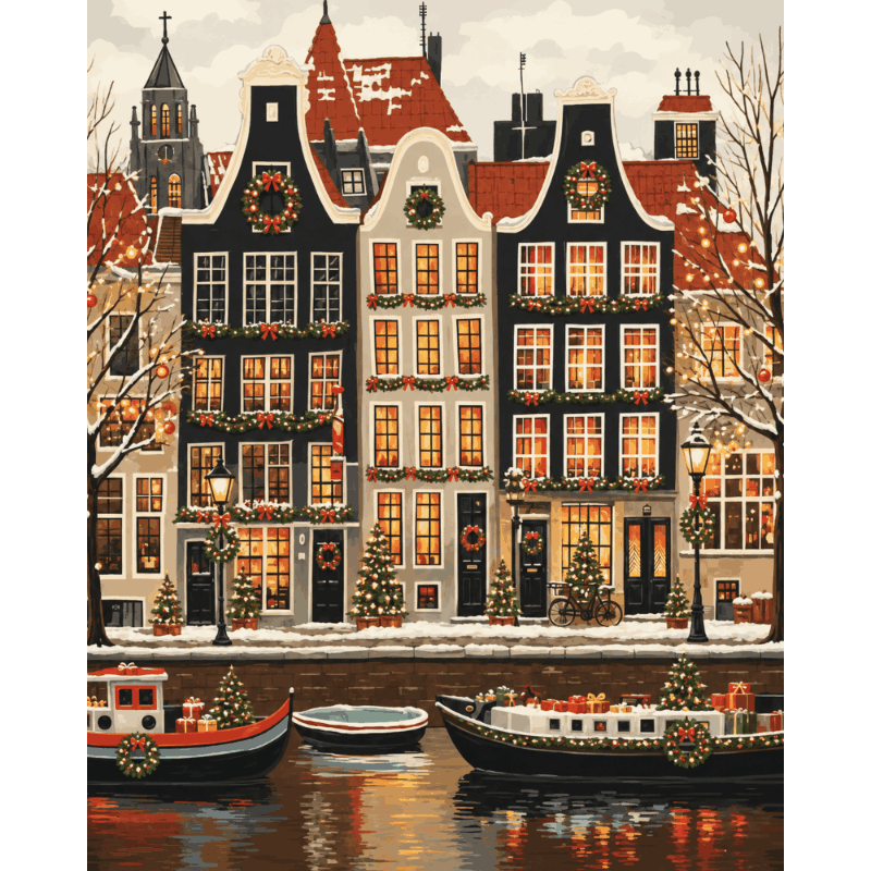 Grachtenhuizen in het licht - Diamond Painting