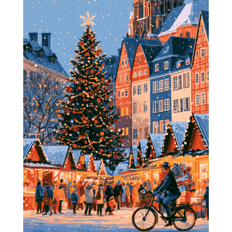 Kerstmarkt plein - Diamond Painting