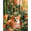 Corgi cactus tuin - Diamond Painting