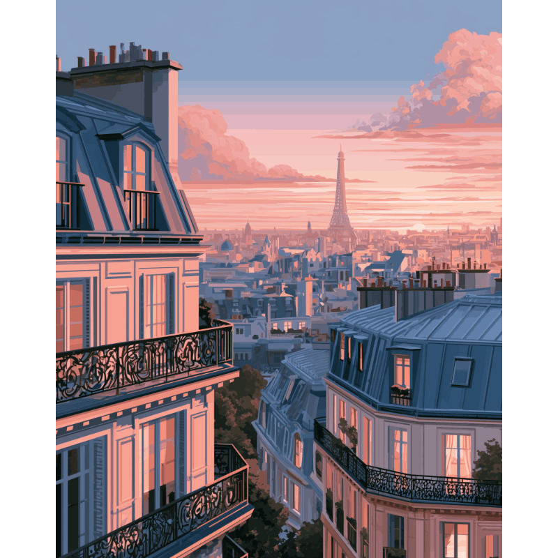 Eiffeltoren bij zonsondergang - Diamond Painting