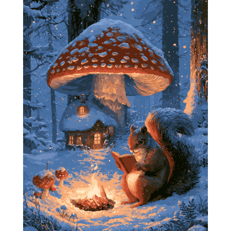 Eekhoorn bij vuurlicht - Diamond Painting