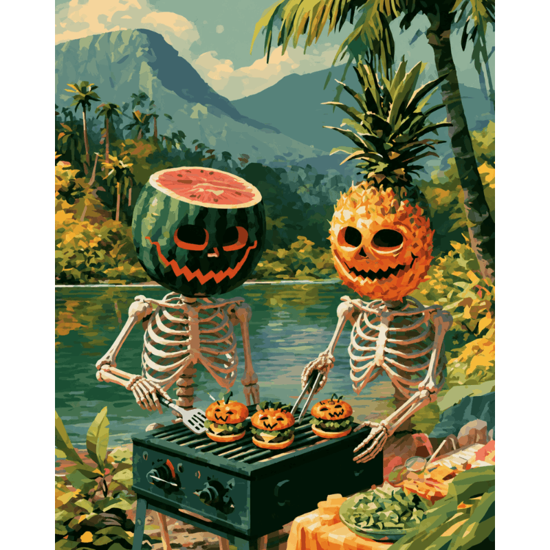 Skeletten met fruithoofden - Diamond Painting