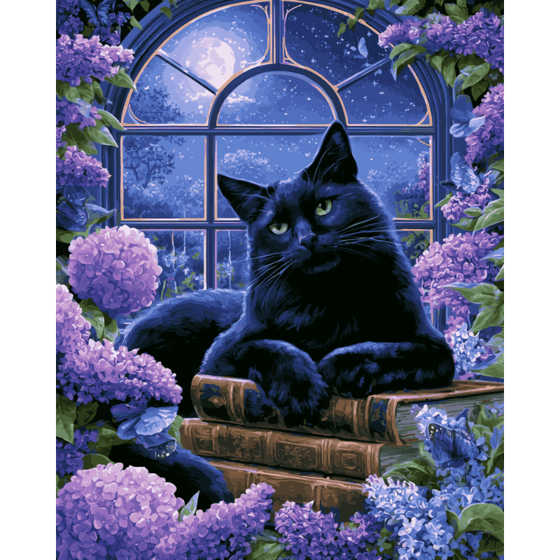 Lila kat in het maanlicht - Diamond Painting