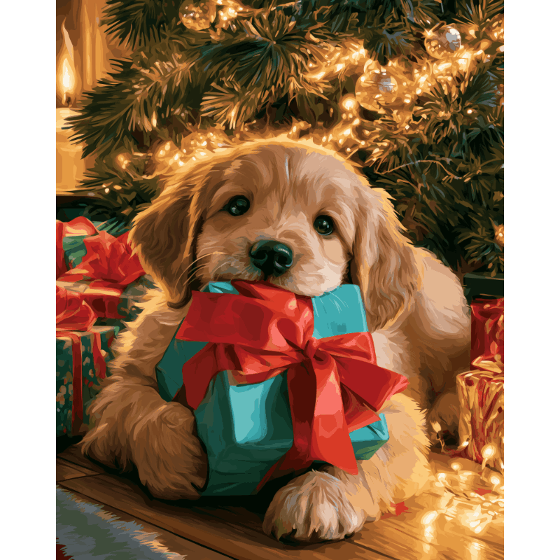 Puppy kerstcadeau - Diamond Painting