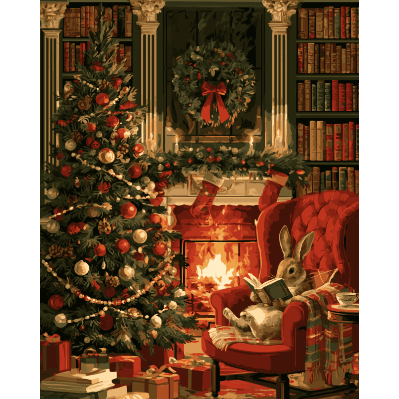 Konijn en kerstboek - Diamond Painting