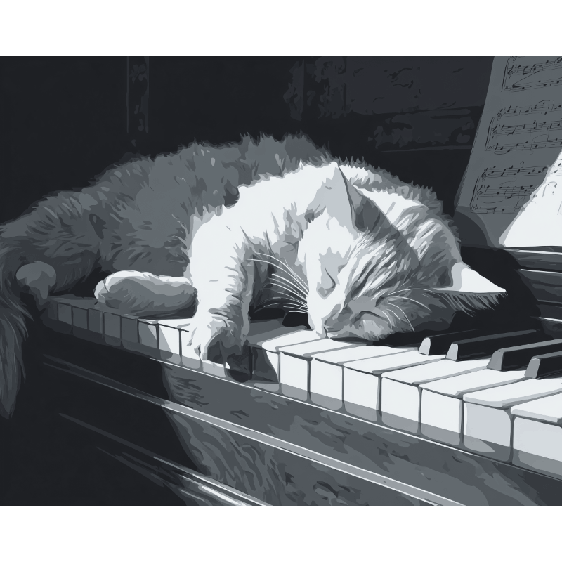 Kat op de piano - Diamond Painting