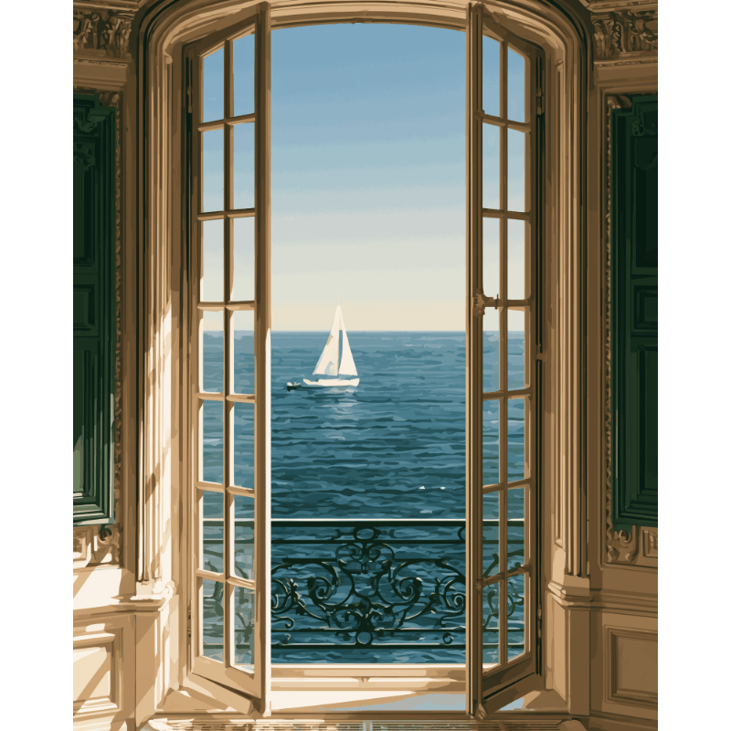 Zeilboot raamuitzicht - Diamond Painting