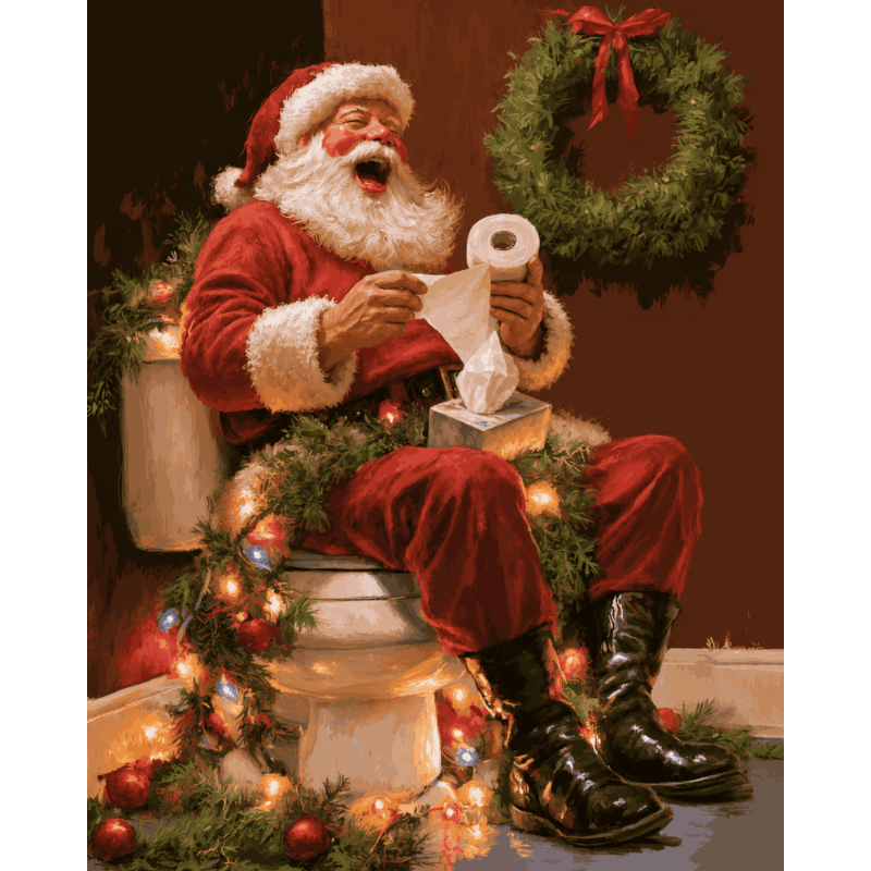 Kerstman op het toilet - Diamond Painting
