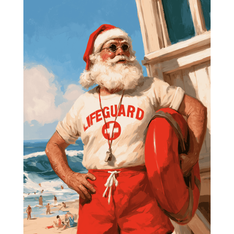 Kerstman als badmeester - Diamond Painting
