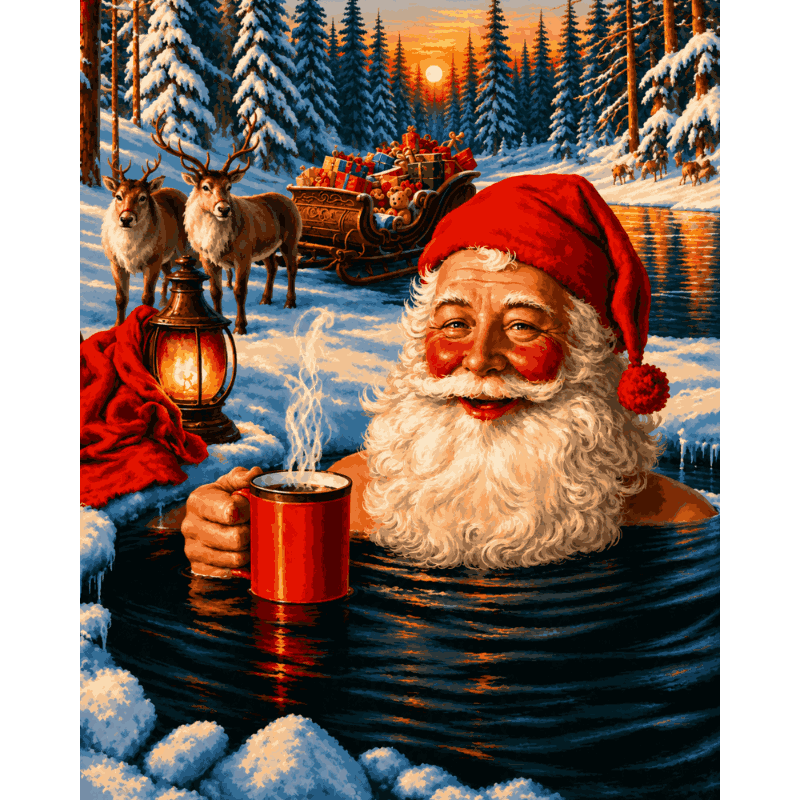 Kerstman jacuzzi - Diamond Painting