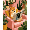 Shiba ochtend lezen - Diamond Painting