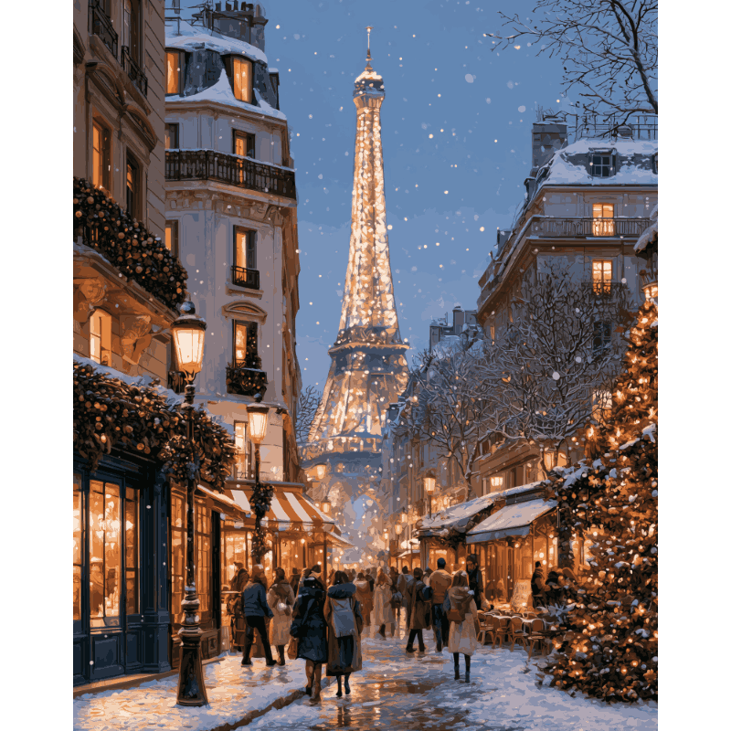 Besneeuwde Parijse nacht - Diamond Painting