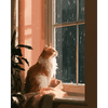 Kat bij besneeuwde raam - Diamond Painting