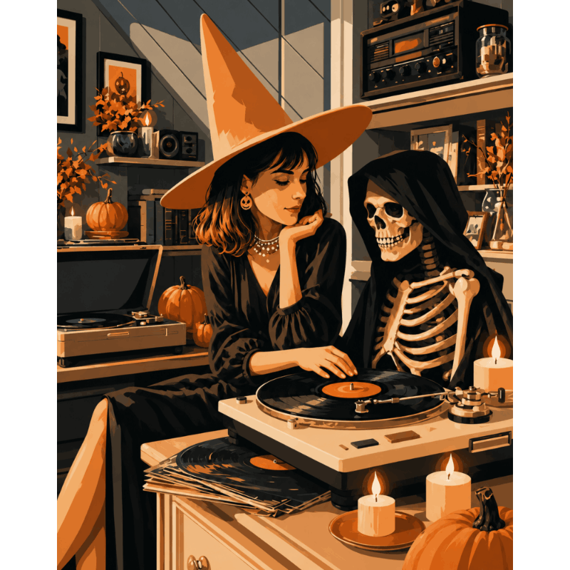Spookachtige vinylnacht - Diamond Painting