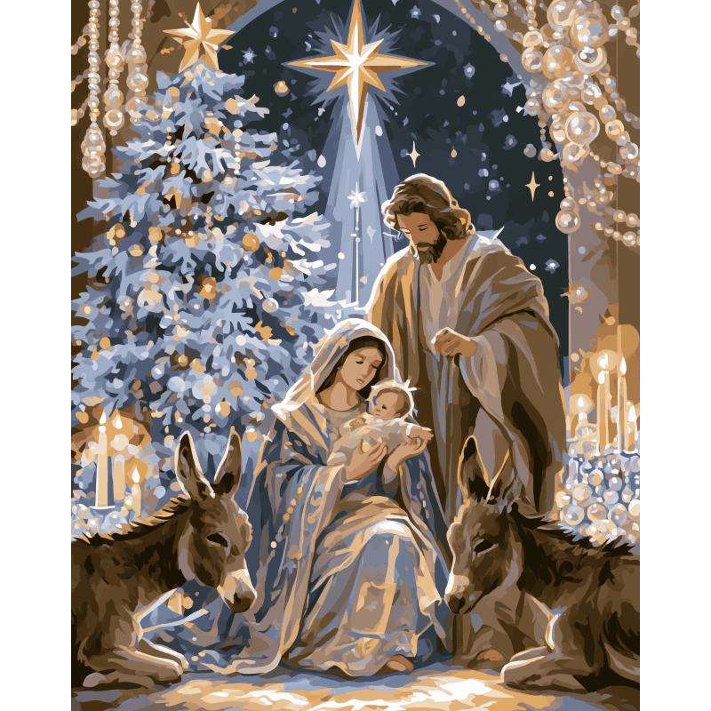Kerststal in blauw - Diamond Painting