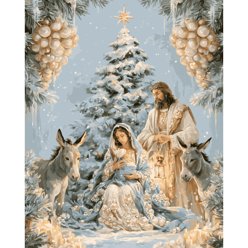 Gouden kerststal - Diamond Painting