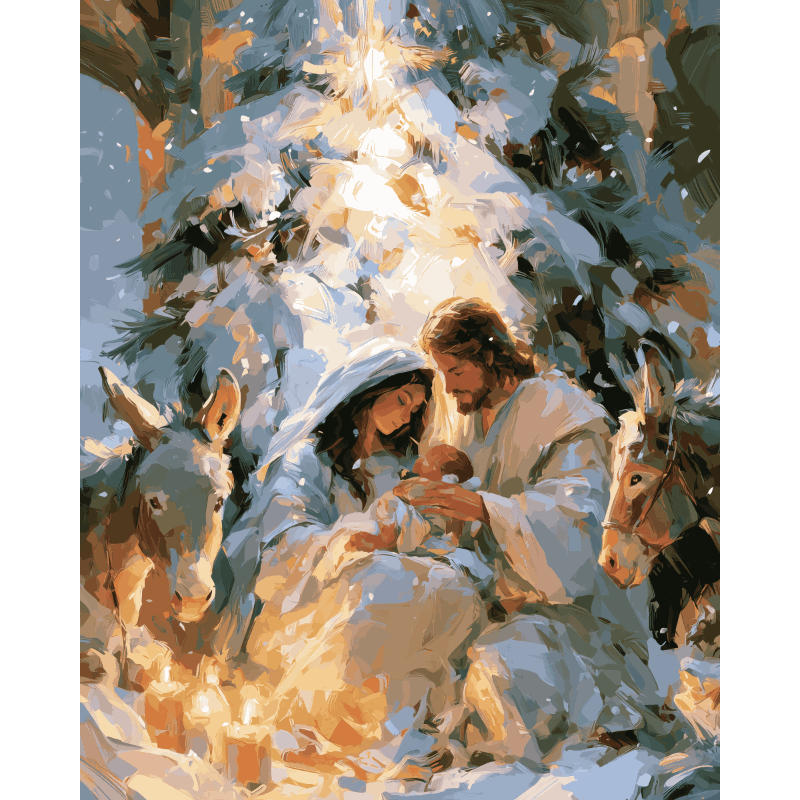 Kerststal bij kaarslicht - Diamond Painting