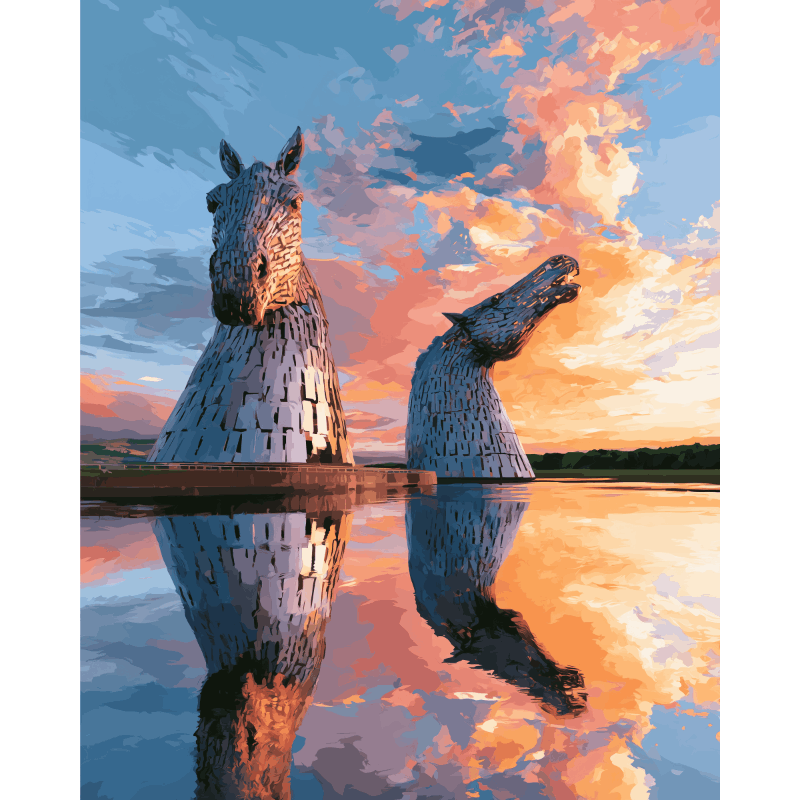Kelpies in de schemering - Diamond Painting