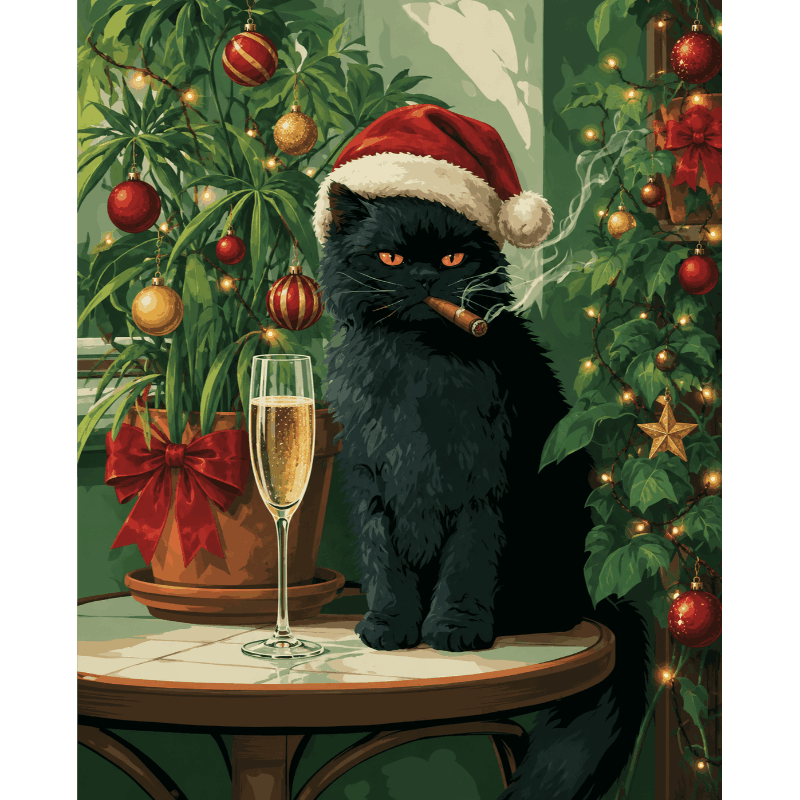 Brutale kerstkat - Diamond Painting