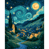 Sterrennacht over het dorp - Diamond Painting