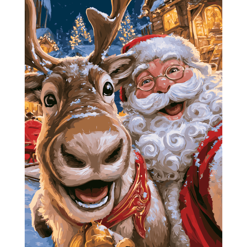 Kerstman & Rudolf selfie - Diamond Painting