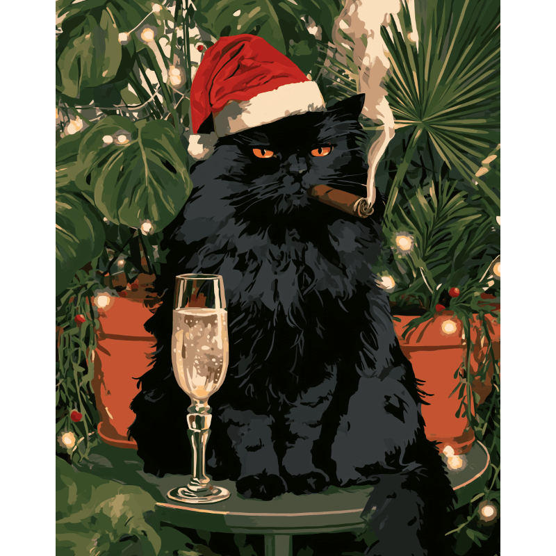 Sigaar & champagne kat - Diamond Painting