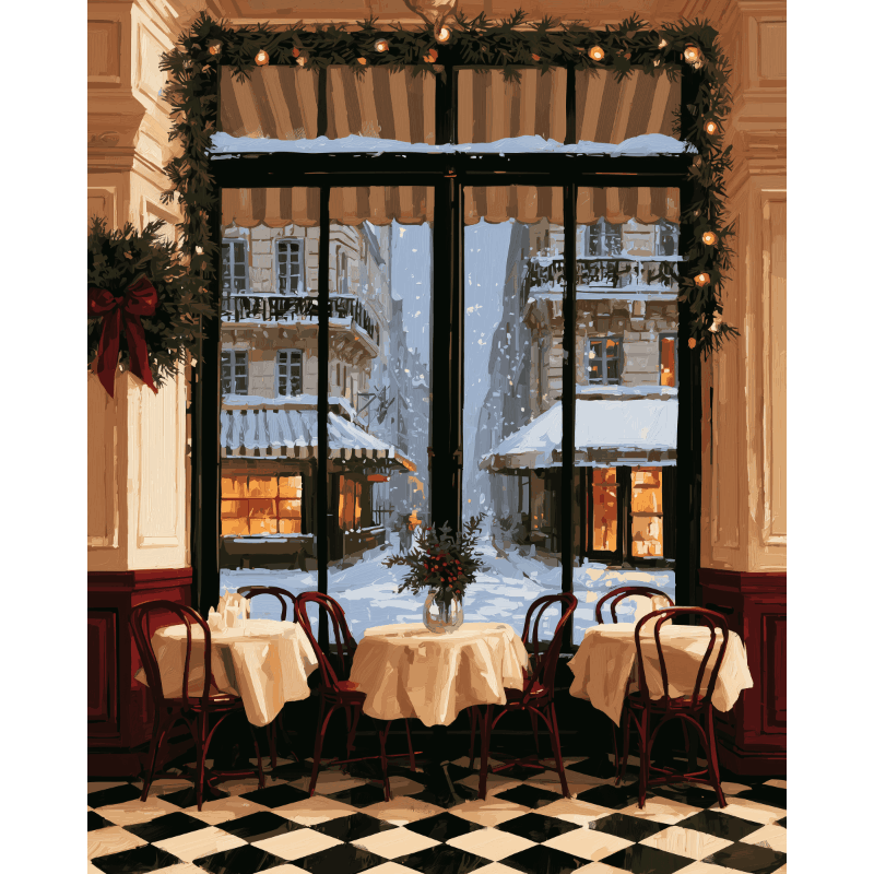 Snowy Café Window - Diamond Painting