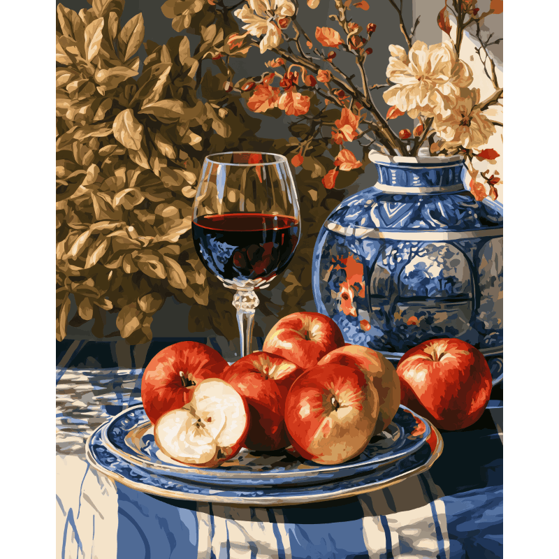 Appels & blauw porselein - Diamond Painting