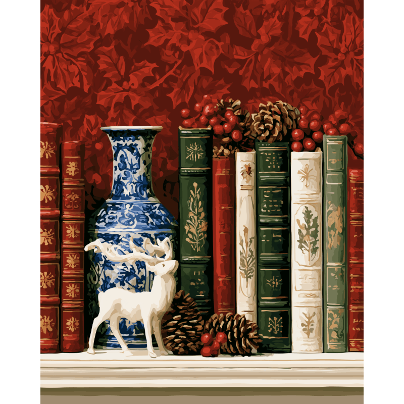 Hert tussen de boeken - Diamond Painting